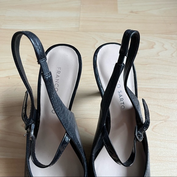 Franco Sarto Black Strappy Heels Round Toes Patent Leather Size 7 A - Picture 7 of 12